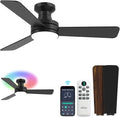 42 inch RGB Ceiling Fan with Light, Smart App & Remote Control Low Profile Flush Mount, Music Sync Lighting, 6-Speed Quiet Reversible DC Motor, 4CCT Dimmable for Home Office Party,Black