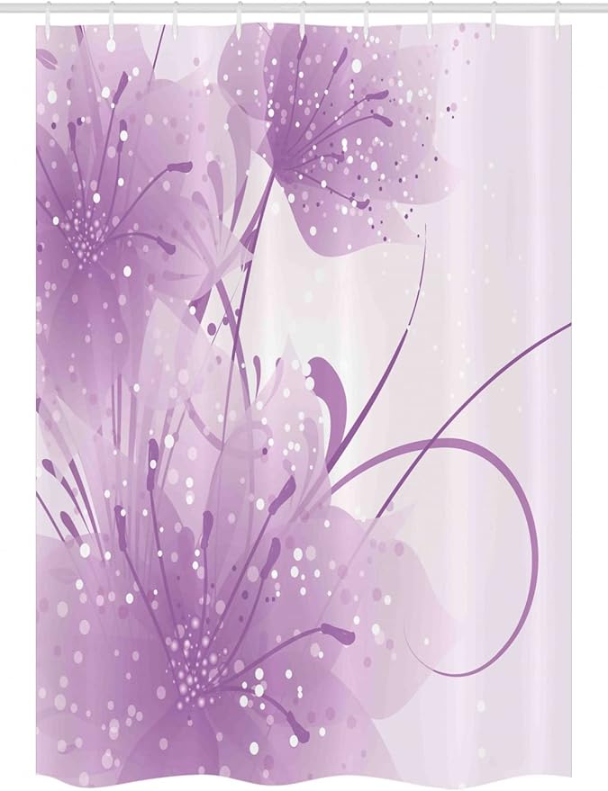Ambesonne Modern Stall Shower Curtain, Abstract Art Style Illustration of Swirling Ornaments and Irregular Dots, Fabric Bathroom Decor Set with Hooks, 54" W x 78" L, Pale Purple and White