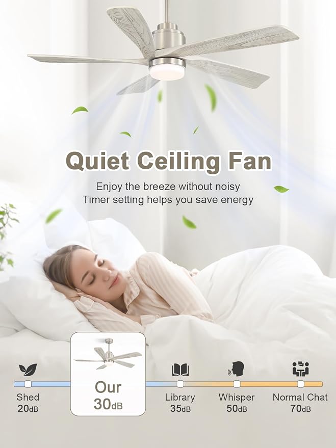 Sofucor Ceiling Fan with Lights and Remote, 52 Inch Modern Wood Ceiling Fan with 2 Downrods for Indoor Farmhouse Bedroom Living Room Outdoor Patio Porch, Quiet/Reversible/Timer