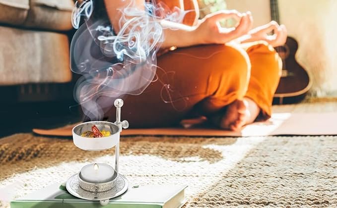 Premium Handmade Nickel-Plated Brass Incense Burner [Silver] with Adjustable Height (4.33 inch) – Includes Screen and Tealight for Perfect Smoking Experience (Silver)