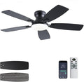 JSAITEE Ceiling Fans with Lights, 42 Inch Low Profile Ceiling Fan with Light and Remote Control, Flush Mount, DC Reversible Motor, Noiseless, Black 6 Speeds Ceiling Fan for Bedroom