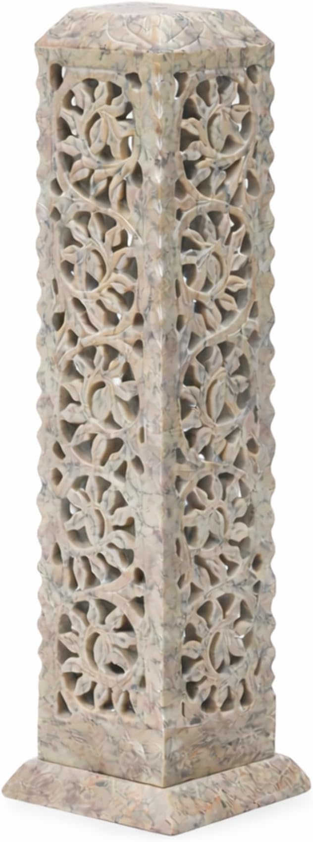 Carry Me Handmade Marble Soapstone Incense Stick Burner | Candle Stick Holder | Tea Light Stand - Perfect Incense Tower for Gifting. Decorative Home and Kitchen Decor (3 x 3 x 11 Inches)