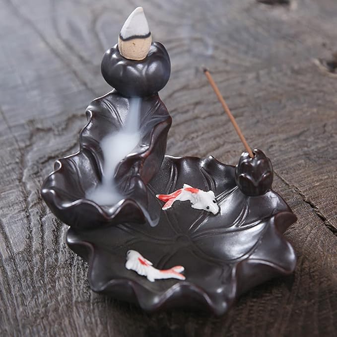 Ceramic Waterfall Backflow Incense Burner Holder, Home Aromatherapy Decoration Ornament with 30 Backflow Incense Cones and 50 Incense Sticks