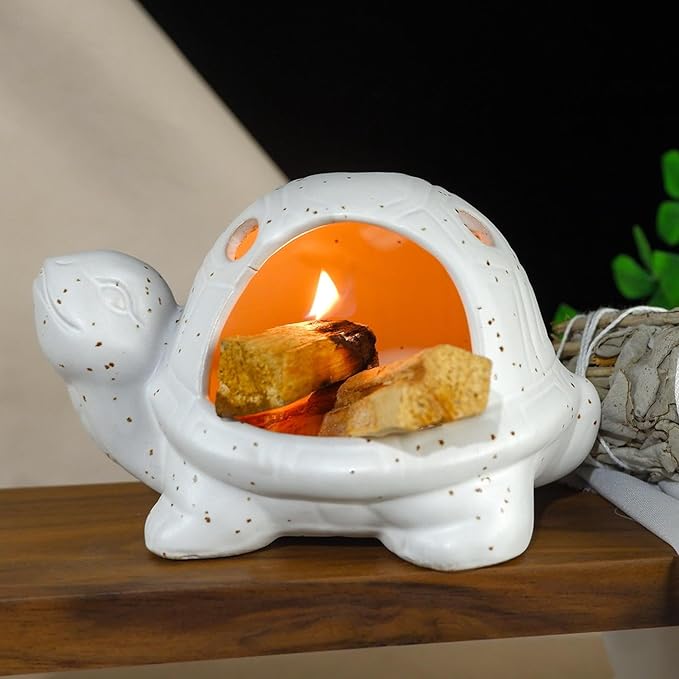 Mougigi Handcrafted White Ceramic Turtle Palo Santo Holder, Sage, Cone Incense and Copal Burner Holder | Ideal for Meditation, Yoga, Aromatherapy & Altar Spaces | Zen-Inspired Home Decor Gift