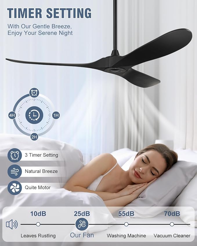 Yahada 60" Wood Ceiling Fan No Light, Black Ceiling Fans without Lights with Remote Control, 3 Blades, 3 Downrods, ETL Listed, Timer, 6 Speeds Indoor Outdoor Fans for Patios Farmhouse, Matte Black