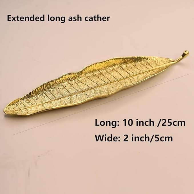 Cute Snail Incense Sticks Holder and 10 Inches Leaf Incense Burner Ash Catcher, Incense Holder Decor Set for Meditation Room, Yoga, Home, Office (Gold)