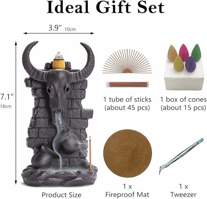 Cone Incense Holder Waterfall - Cool Smoke Back Flowing Backflow Incense Burner Ceramic Fountain, Unique Incense Sticks Holder Stand for Sticks Ash Catcher/Yoga/Meditation/Zen