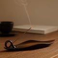 Incense Stick Holder Burner Cone Ash Catcher Tray Censer Ceramic for Yoga Home Office (Light Brown Leaf)