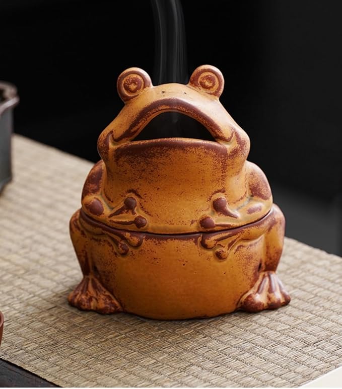 Frog Incense Holder with Lid Coil Incense Burner Ceramic Cone Incense Holder for Bedroom Yoga Room