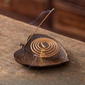 Handmade Ceramic Incense Burner Holder – Leaf Shape Incense Ash Catcher Tray for Sticks & Coil Incense, Zen Meditation Home Decor, Yoga Altar Aromatherapy Gift