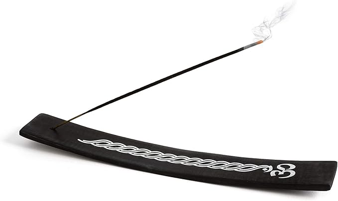 Incense Garden Wooden Incense Holder for Sticks Om Black Painted Wood 10 inches Long