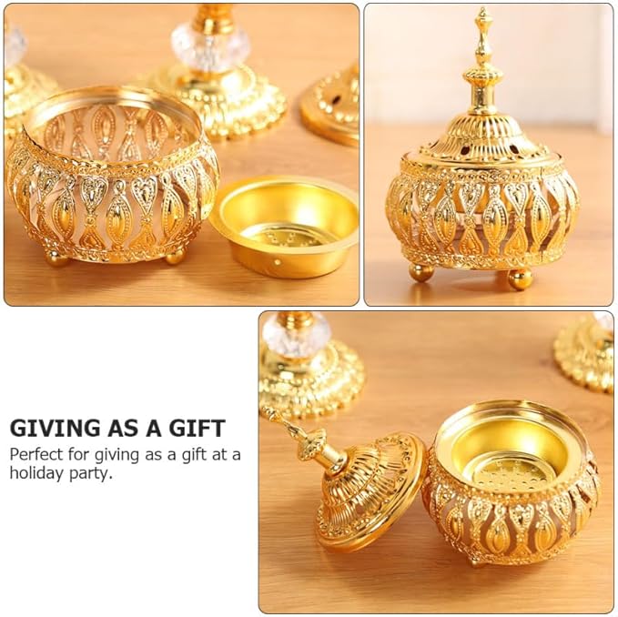 Middle Eastern Style Incense Burner Ornament 4.72X3.54X3.54In Electroplated Metal Incense Holder for Home Decoration