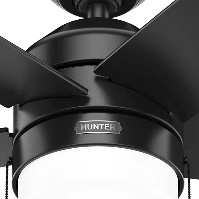 Hunter Bardot, Indoor, Ceiling Fan, Modern, 5 Blades, 52 inch, Matte Black | with LED Light and Pull Chain, Standard Mount, For Bedroom, Living Room, Kitchen, 52491