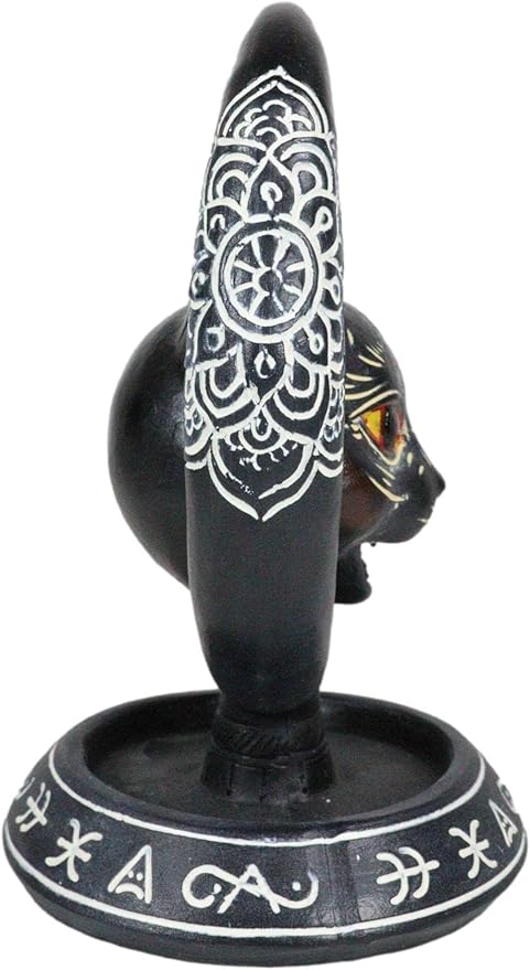 Ebros Gift Paranormal Occult Ouija Sacred Geometry Black Cat with Crescent Moon and Mandala Chakra Flower Backflow Cone Incense Burner Holder with Cascading Smoke Pool Waterfall Effect Figurine