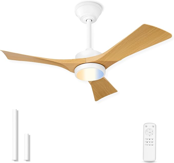 42'' Coastal Grade White Ceiling Fan with Light and Remote, Corrosion Resistant Indoor Outdoor Fan, Quiet Reversible Motor, 3CCT Dimmable LED, ABS Blade Fan for Bedroom, Patio, ZCCF08WY-42