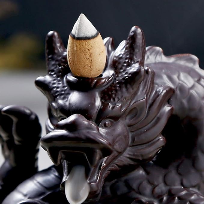 OTOFY Handmade Ceramic Incense Holder, Backflow Incense Burner Figurine Incense Cone Holders Home Decor Gift Decorations Statue Ornaments (Fierce Dragon)