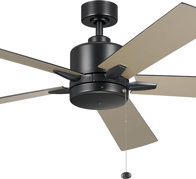 Kichler Lucian II 60 Modern Indoor Ceiling Fan with AC Motor, Pull Chain Control and Contemporary Design in Satin Black for Bedroom or Living Room, 330243SBK
