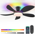 PHORUS 48" Black Modern Low Profile RGB Ceiling Fans with Lights and Remote | 13 RGB Modes,Supports Remote and APP,6 Wind Speeds, Reversible, Dimmable 3 CCT LED, 30W DC Motor,Suits for Bedroom Kidsroom