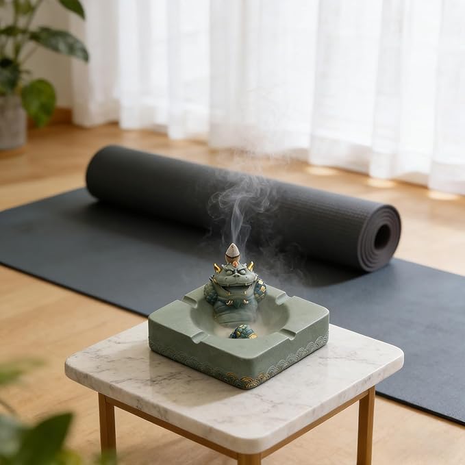 Pixiu Backflow Incense Burner with Ashtray, Mythical Beast Resin Incense Holder & Wealth Guardian Statue, Waterfall Smoke Effect Decor for Desk, Home Office Zen Gift