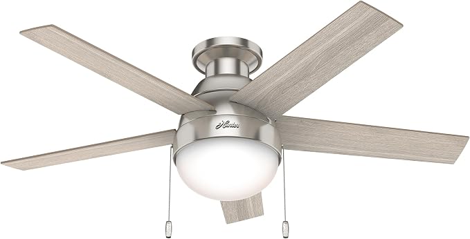 Hunter Anslee, Indoor, Ceiling Fan, with LED Light, 46 inch, Brushed Nickel