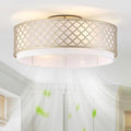 20" Gold Flush Mount Ceiling Fan with Light, Boho Ceiling Fans with Lights, Enclosed with Remote Control 6 Speeds for Living Room, Bedroom, Nursery
