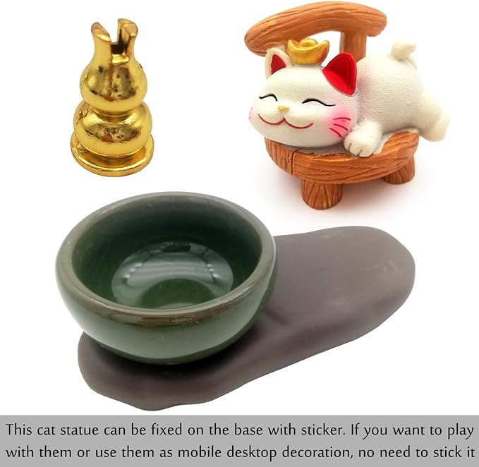 Cute Cat Stick Incense Holder, Japanese Ceramic Burner Tray Set, Rustic Ash Catcher Desktop Home Office Decor Meditation Yoga Spa Zen Aromatherapy