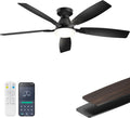 52 Inch Ceiling Fans with Lights, App & Remote Control, Quiet Reversible DC Motor, 6 Speeds, Dimmable 3CCT LED Light, Low Profile Flush Mount Ceiling Fan for Bedroom Living Room, Black
