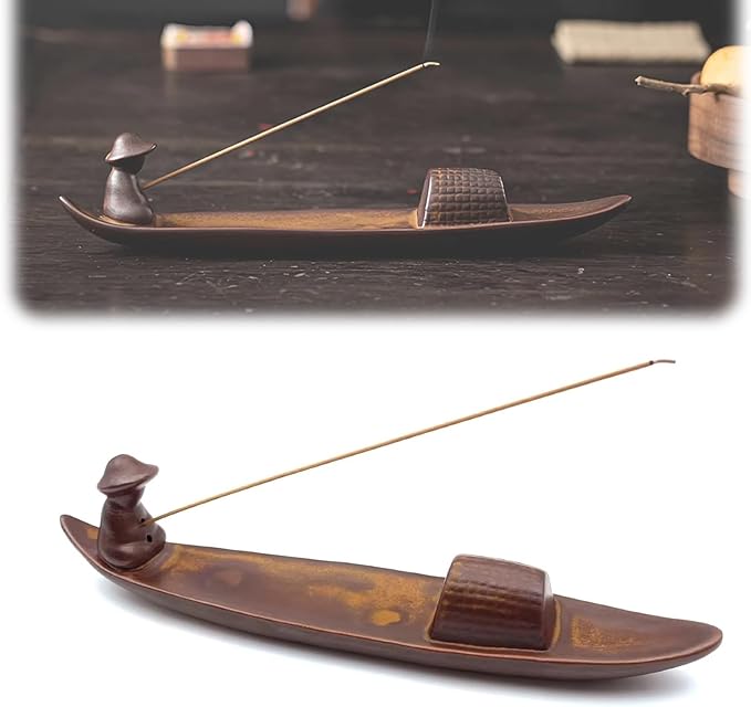 Incense Holder-Incense Burner-Home Ash Catcher Fisherman's Fishing Boat Incense Holder Home Decor (Ceramic)