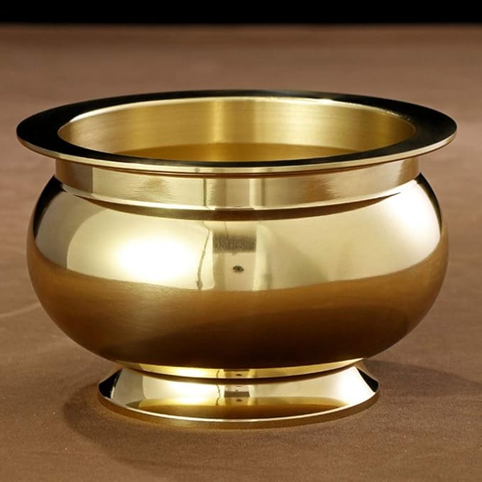 VALICLUD Copper Incense Burner Offering Bowl Bowl Incense Sticks Holder Chinese Asian Style Cone Incense Ash Catcher for Altar Use Rituals Incense Smudging Decoration and More (Golden)