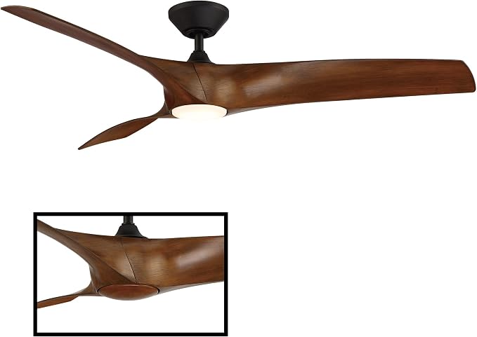 Modern Forms Zephyr 3 Blade 62 in. Indoor and Outdoor Smart Downrod Ceiling Fan with Remote Control - Integrated LED Selectable 4CCT 2700K-3000K-4000K-5000K - Matte Black/Distressed Koa