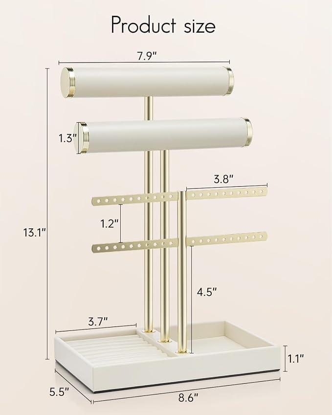 VLANDO 3 Tier Bracelet Holder Display, Leather Jewelry Holder Display for Women, Detachable Jewelry Stand for Bracelet, Necklace, Earrings, Rings - Beige