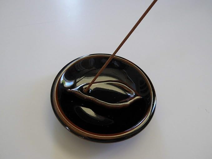 Kotobuki Incense Holder Tenmoku Leaf/Plate Porcelain/Made in Japan