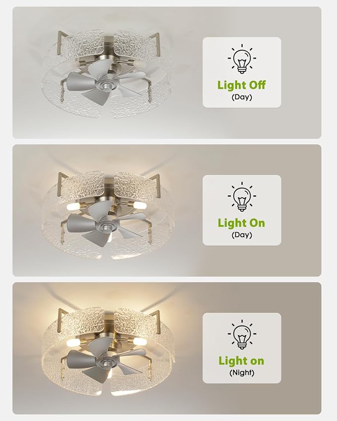 20" Low Profile Caged Ceiling Fan with Light, Modern Flush Mount Ceiling Fans with Remote, Silver Fandelier Ceiling Fan with Reversible DC Motor, Small Ceiling Fans for Bedroom Living Room