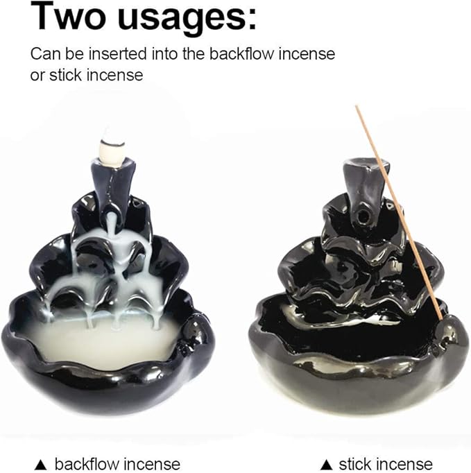Waterfall Incense Burner Backflow Ceramic Inscents Cone Stick Holder with 10 Cool Back Flow Cones Incent Set