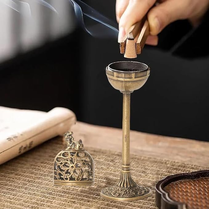 OULIGET High Leg Incense Burner,Carved Bronze Censer Frame,Meditation Small Tall Incense Burner Rack,Incense Holder Bakhoor Burner. Trumpet