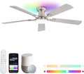 ZMISHIBO 52 Inch Ceiling Fan with RGB Lights, Low Profile Flush Mount with Alexa/App/Remote, Dimmable 20W LED Light, Nickel Modern for Living Room, Bedroom, Game Room