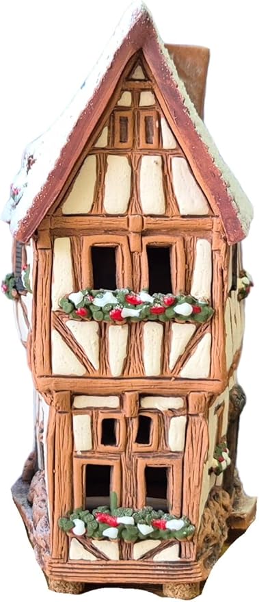 Ceramic Houses and Villages Collection - Handmade House Miniature of Historic Winery in Bernkastel-Kues, Germany - Candle, Cone Incense Holder R255, Winter Edition
