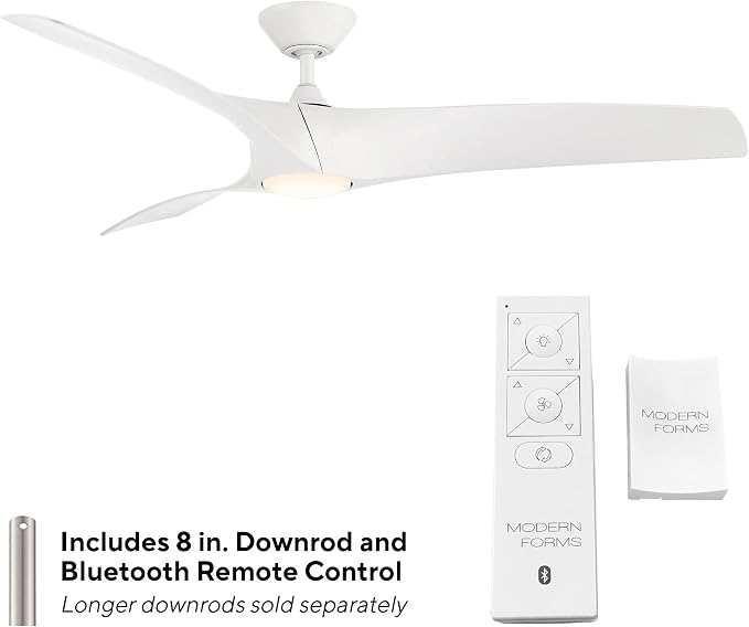 Modern Forms Zephyr 3 Blade 62 in. Indoor and Outdoor Smart Downrod Ceiling Fan with Remote Control - Integrated LED Selectable 4CCT 2700K-3000K-4000K-5000K - Matte White