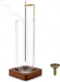 Glass Incense Holder, Hanging Incense Stick Burner with Ash Catcher, 2 in 1 Backflow Cone Holder on Wooden Base, Anti-Ash Zen Decor for Meditation, Yoga (Round)
