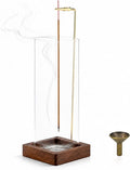 Glass Incense Holder, Hanging Incense Stick Burner with Ash Catcher, 2 in 1 Backflow Cone Holder on Wooden Base, Anti-Ash Zen Decor for Meditation, Yoga（Square）