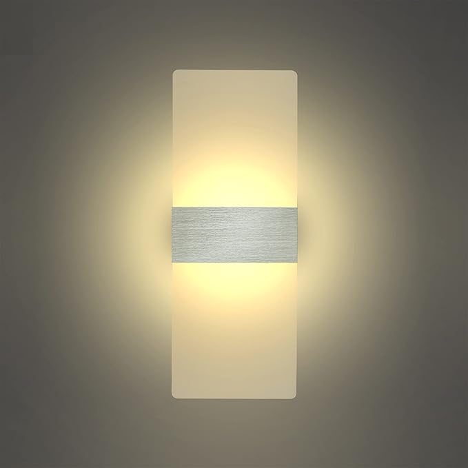 KICAAO Wall Sconces, Modern Wall Sconce Plug in 10W 6000K Cool White Acrylic Wall Lights with 6FT/180cm Plug in Cord and On/Off Switch on The Cord (Warm White 2700K 2Pack)