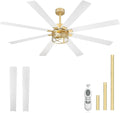 YOUKAIN Ceiling Fans with Lights, 72 Inch Farmhouse Ceiling Fans with Lights and Remote, 8-Reversible Blades, Gold Finish, Outdoor Ceiling Fan for Indoor/Outdoor Use, 72-YJ632-GDW