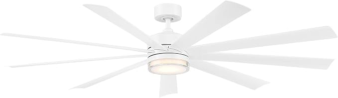 Wynd XL Smart Indoor and Outdoor 9-Blade Ceiling Fan 72in Matte White with 3500K LED Light Kit and Remote Control worksworks with Alexa and iOS or Android App