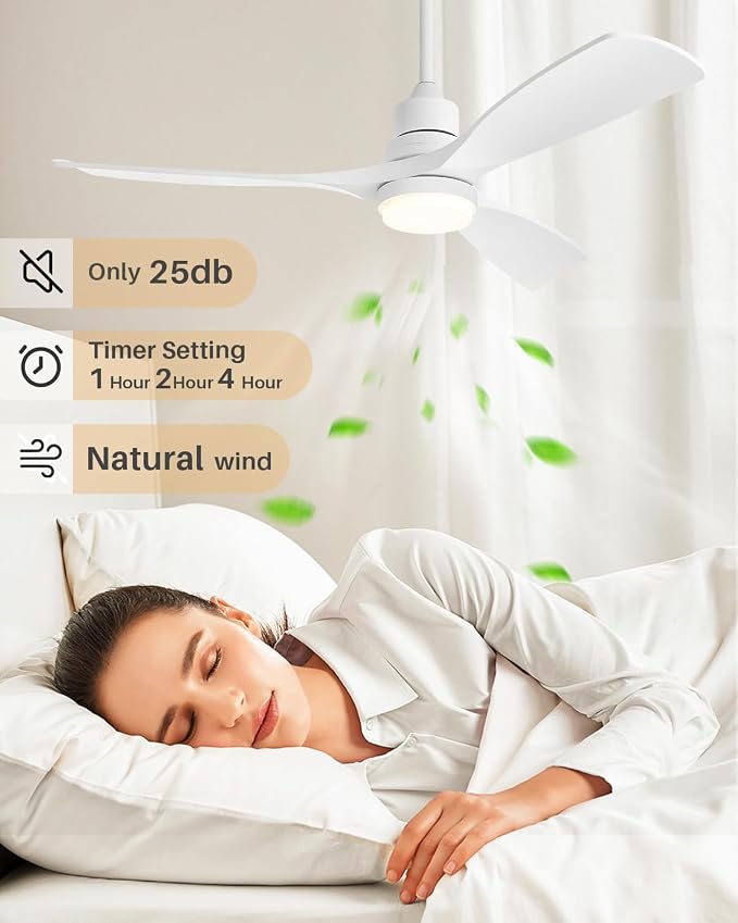 52 Inch Ceiling Fans with Lights Remote, White Ceiling Fans 3-Color Light, Timer, ETL Listed, 3 Downrods, 3 Blades, 6 Speed Modern Fan Quiet Reversible DC Motor for Patio Outdoor,52in,White
