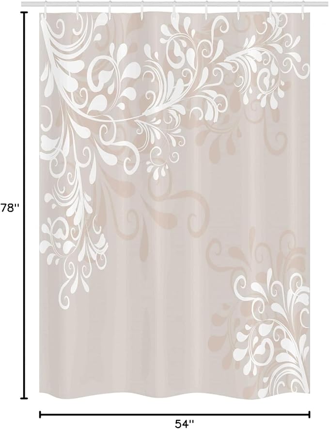 Ambesonne Oriental Stall Shower Curtain, Floral Ivy Swirls and Leaves Abstract Modern Frame Like Artwork Image, Fabric Bathroom Decor Set with Hooks, 54" W x 78" L, White Cream