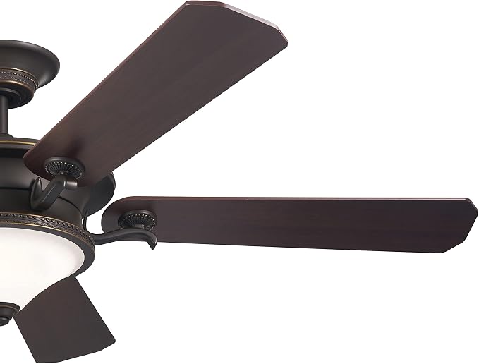 Kichler 60 Inch Rise 5 Blade LED Indoor Ceiling Fan with Etched Cased Opal Glass in Olde Bronze with Reversible Walnut and Cherry Blades