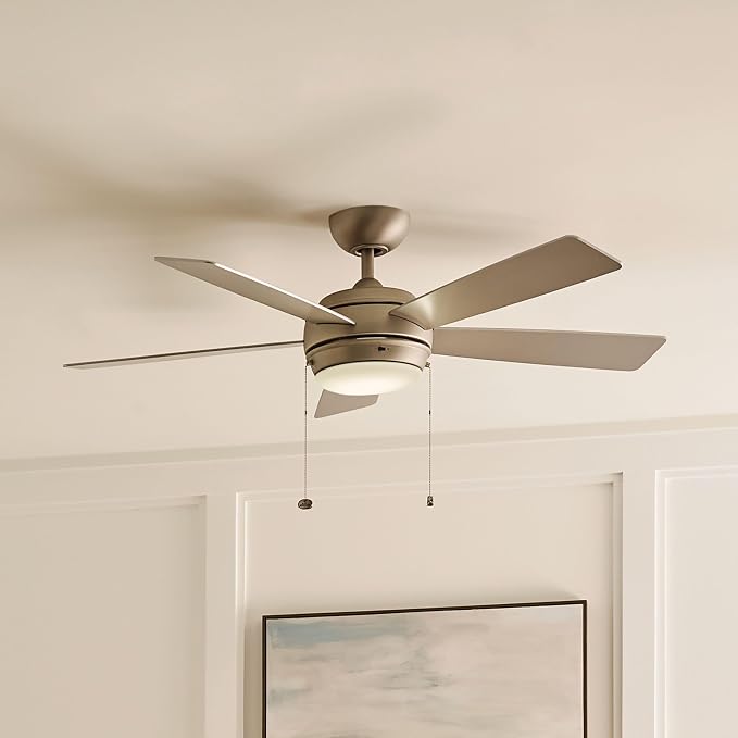 Kichler Starkk 52" Ceiling Fan with LED Lights in Brushed Nickel, 5-Blade Traditional Fan with reversible Silver/Walnut blades, 3000K, (52" W x 13.75" H), 330174NI