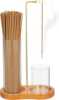 Wooden Incense Holder with Detachable Glass Ash Catcher, 2-in-1 Anti-Ash Burner for Sticks with Storage Base, Wood Meditation Yoga Spa Room Decor Home Altar Gift, Brown