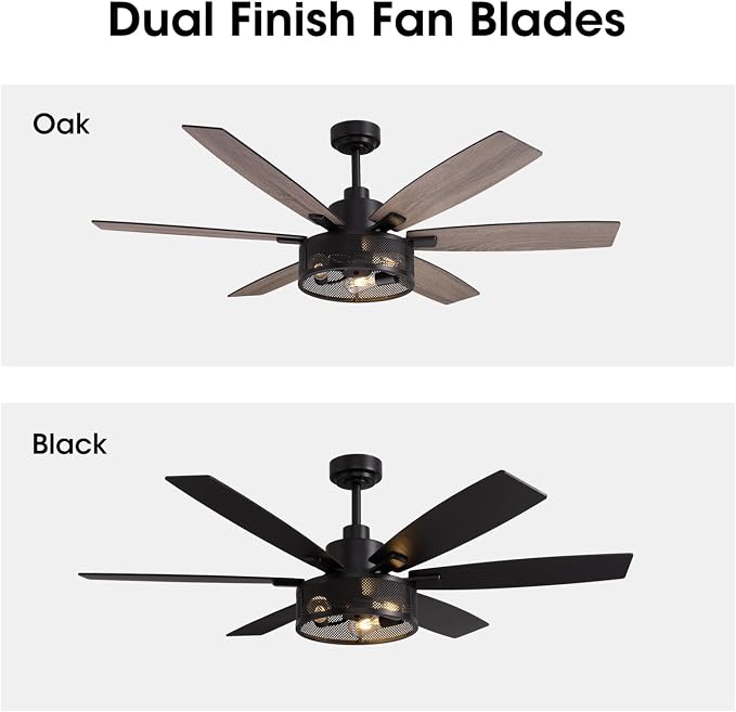 LuminFan 60 Inch Ceiling Fans with Lights and Remote Control, Farmhouse Ceiling Fan for Bedroom Living Room and Patio, Black Caged Ceiling Fan for Indoor and Outdoor