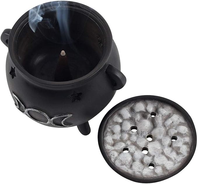 Green Tree Triple Moon Cauldron Incense Holder, Black